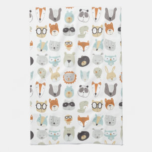 Friendly Faces   Cute Animal Portraits Tea Towel