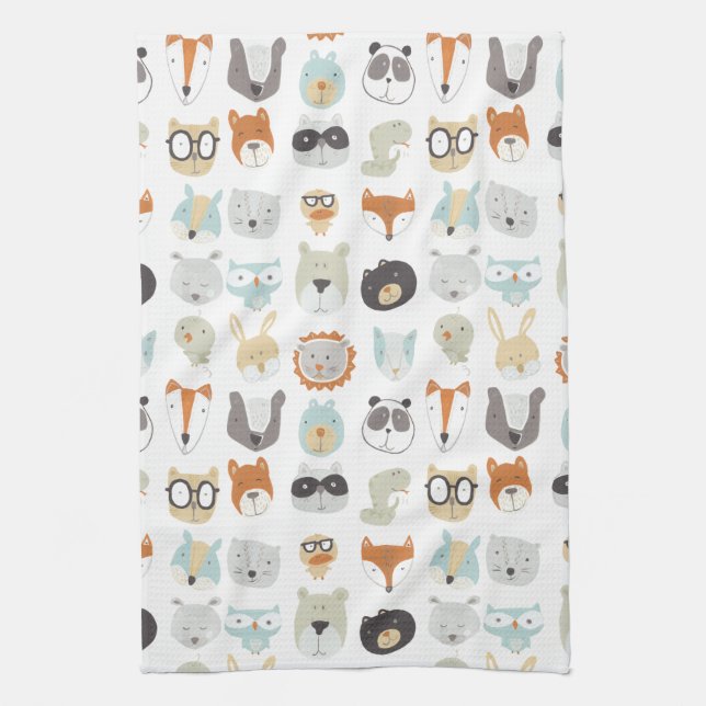 Friendly Faces | Cute Animal Portraits Tea Towel (Vertical)