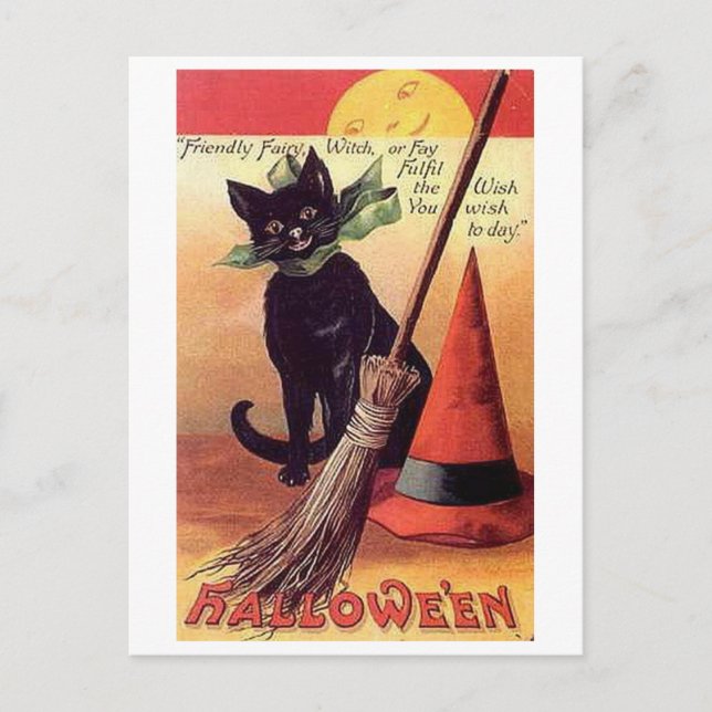 Friendly Fairy Vintage Halloween Postcard (Front)