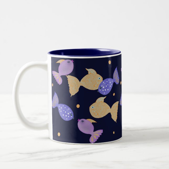 Friendly Fishes Two-Tone Coffee Mug (Left)