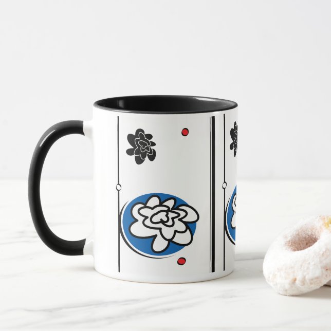 Friendly Flower coffee mug black blue red bright (With Donut)
