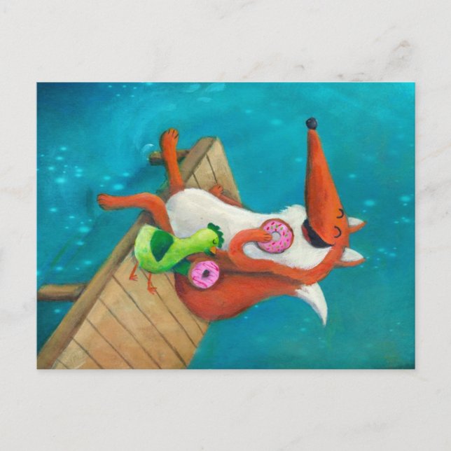 Friendly Fox and Chicken eating doughnuts Postcard (Front)