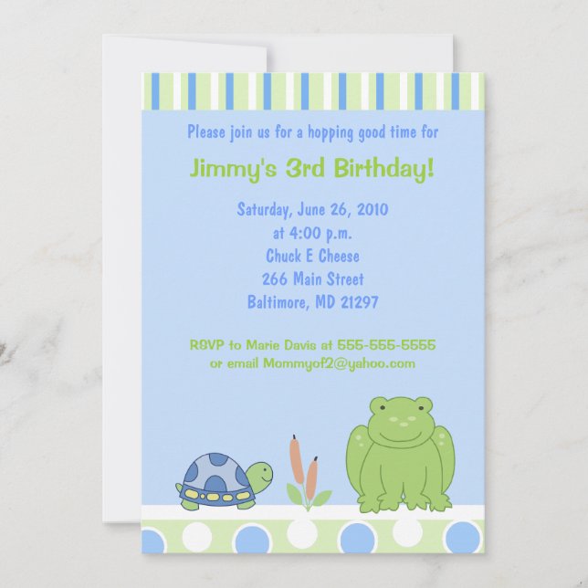 Friendly Frog & Turtle 5x7 Birthday Invitation (Front)