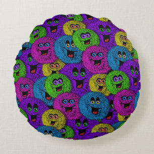 Friendly Fuzzles Cute Creatures Round Throw Pillow