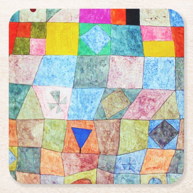 Friendly Game, Paul Klee Square Paper Coaster (Front)