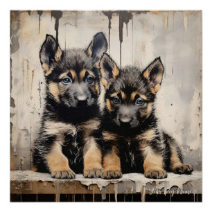 Friendly German Shepherd Puppy Dogs 001 - Raimon Poster