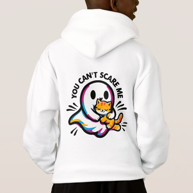 Friendly Ghost & Cat Whimsical Halloween Hoodie (Back)
