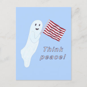 Friendly ghost holding U.S. flag with peace sign Postcard