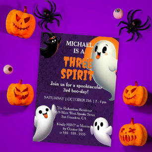 Friendly Ghost Three Spirit Halloween 3rd Birthday Invitation