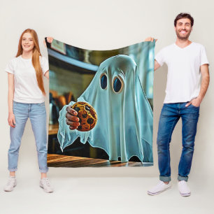 Friendly Ghost With Cookie Fleece Blanket