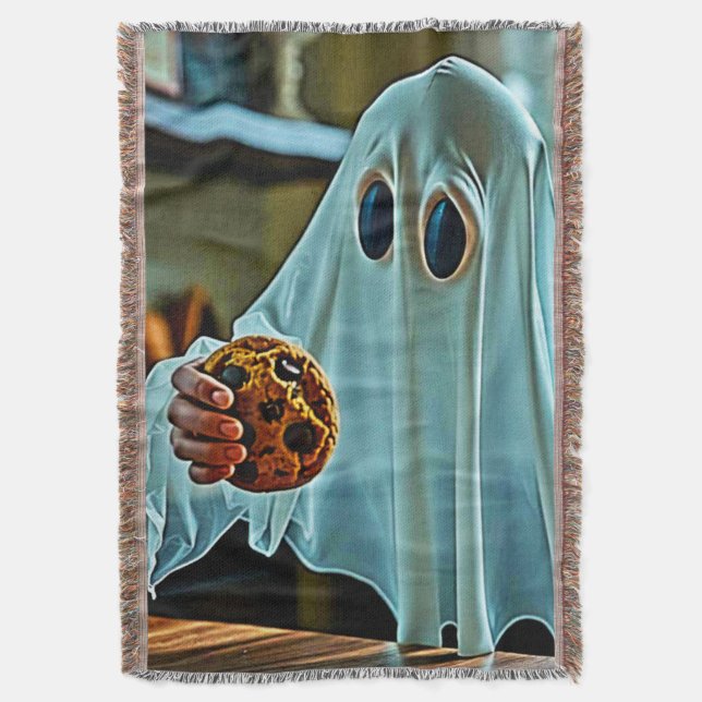 Friendly Ghost With Cookie Throw Blanket (Front Vertical)