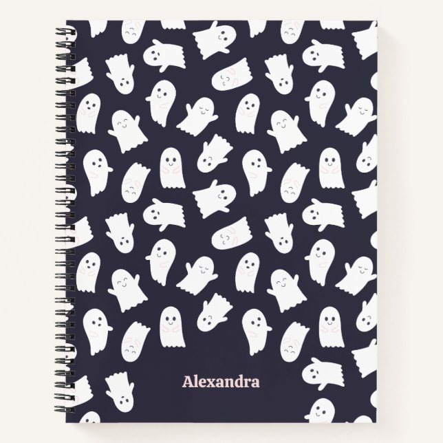 Friendly Ghosts Halloween Pattern Personalised Notebook (Front)