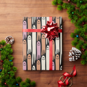 Friendly Ghosts in retro colors on black  Wrapping Paper