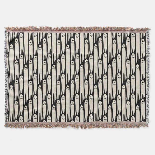Friendly Ghosts on Cream and Pink – Halloween Patt Throw Blanket (Front)