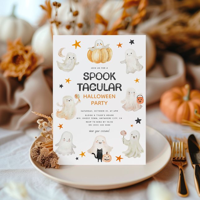 Friendly Ghosts Spooktacular Kids Halloween Party Invitation (Creator Uploaded)