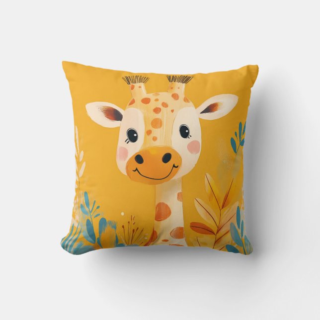 Friendly GIraffe Kids  Illustration Safari Theme  Cushion (Front)