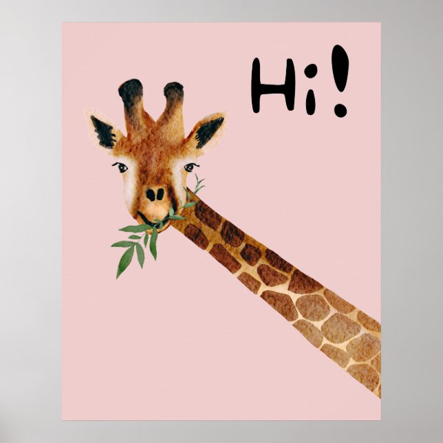 Friendly giraffe say Hi Poster (Front)