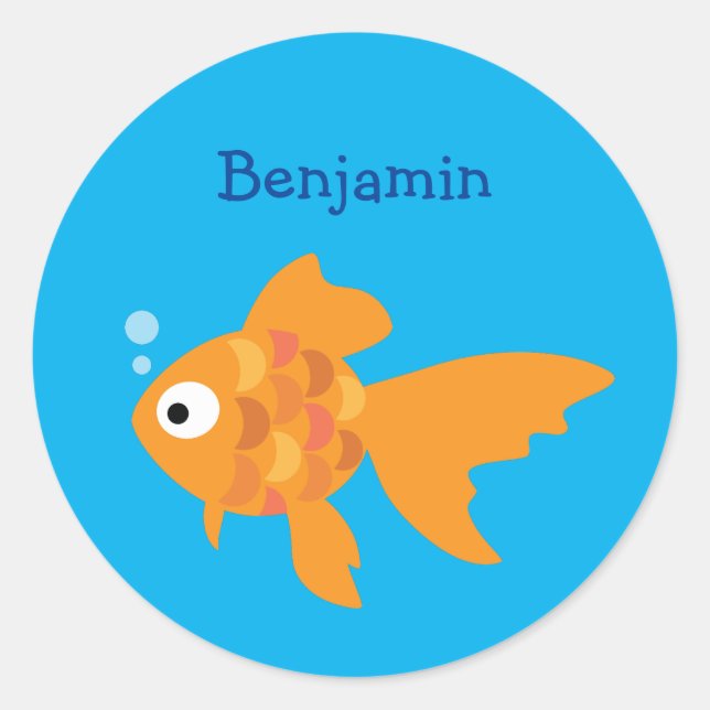 Friendly Gold Fish Illustration Classic Round Sticker (Front)