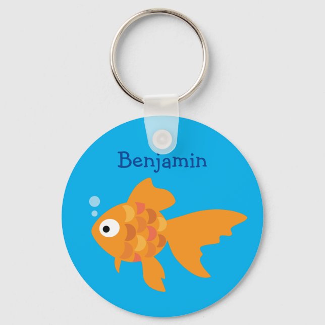 Friendly Gold Fish Illustration Key Ring (Front)