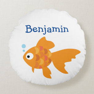 Friendly Gold Fish Illustration Round Cushion