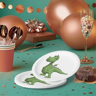 Friendly Green Dinosaur Paper Plate