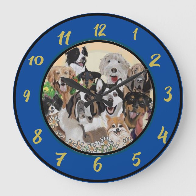 Friendly, Happy Dog Pack Wishes Acrylic Wall Clock (Front)