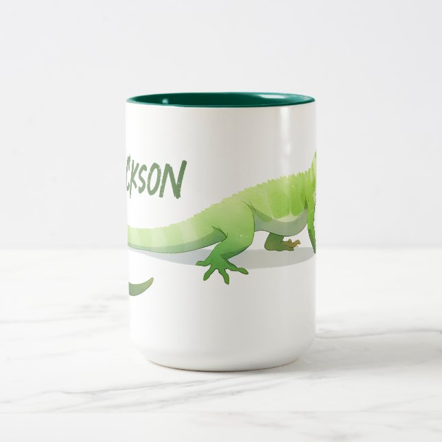 Friendly Lizard With Your Name Two-Tone Coffee Mug (Center)