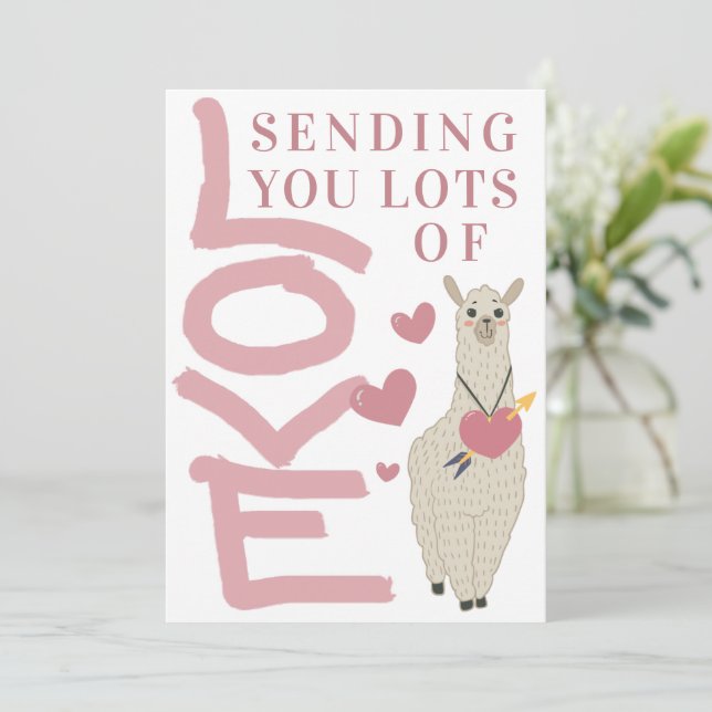 Friendly Llama Lots of Love Valentines Holiday Card (Standing Front)