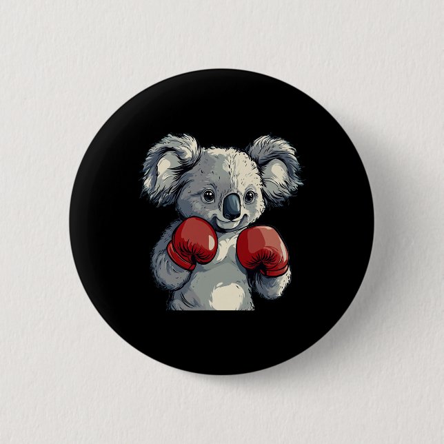 Friendly Looking Koala Bear With Funny Boxing Glov 6 Cm Round Badge (Front)