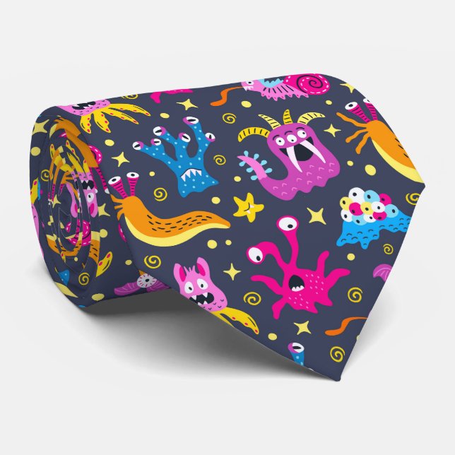 Friendly monsters from black outer space tie (Rolled)
