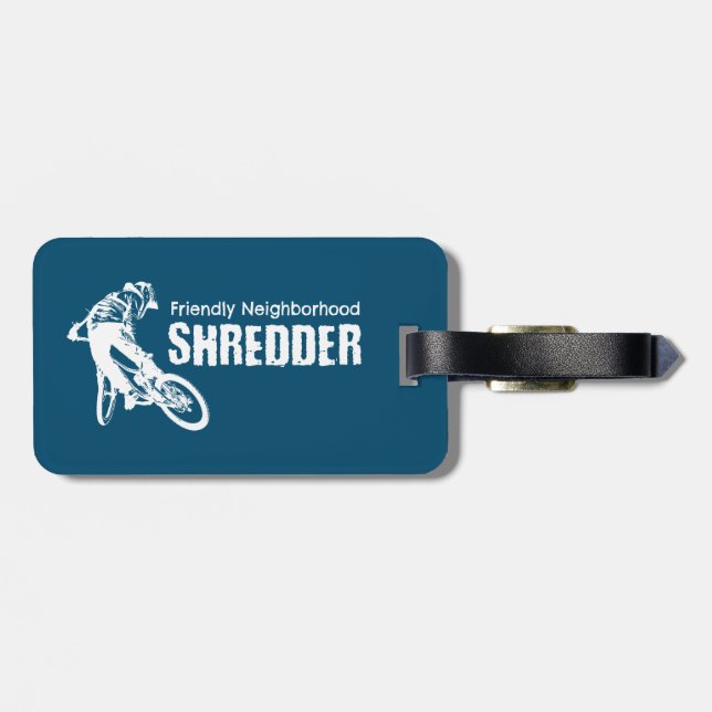 Friendly Neighbourhood Shredder Mountain Biking Luggage Tag (Back Horizontal)