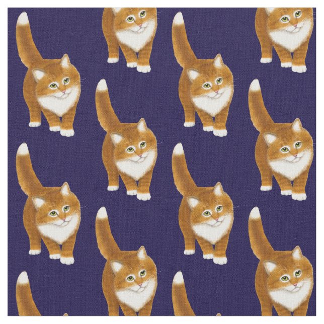 Friendly Orange Tabby Cat Fabric (Close Up)