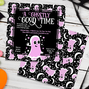 Friendly Pink Ghosts Girl's Halloween Party Invitation