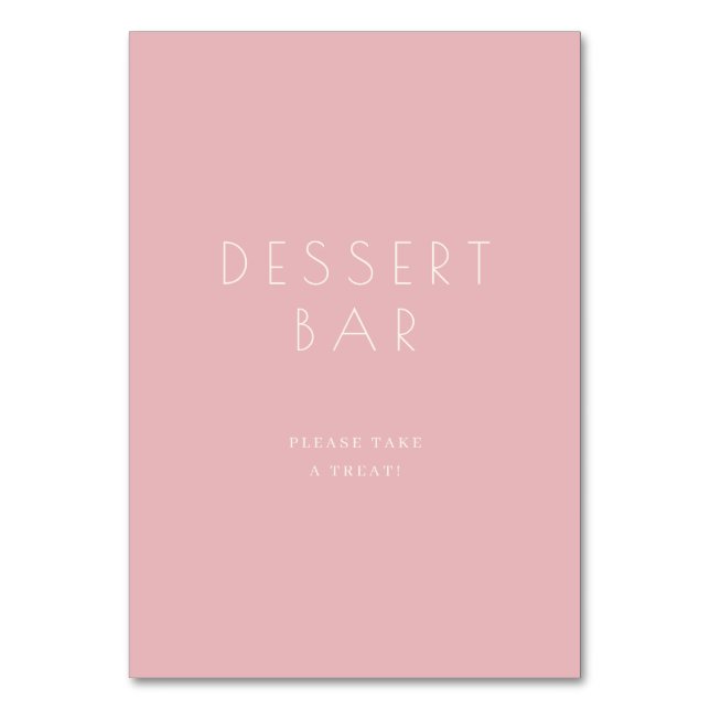 Friendly Pink Minimalist Dessert Bar Sign Table Number (Front)