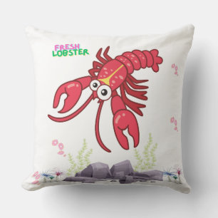 Friendly red lobster big eyes and yellow strip cushion