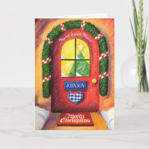 Friendly Red Merry Christmas Front Door Cosy Home Card