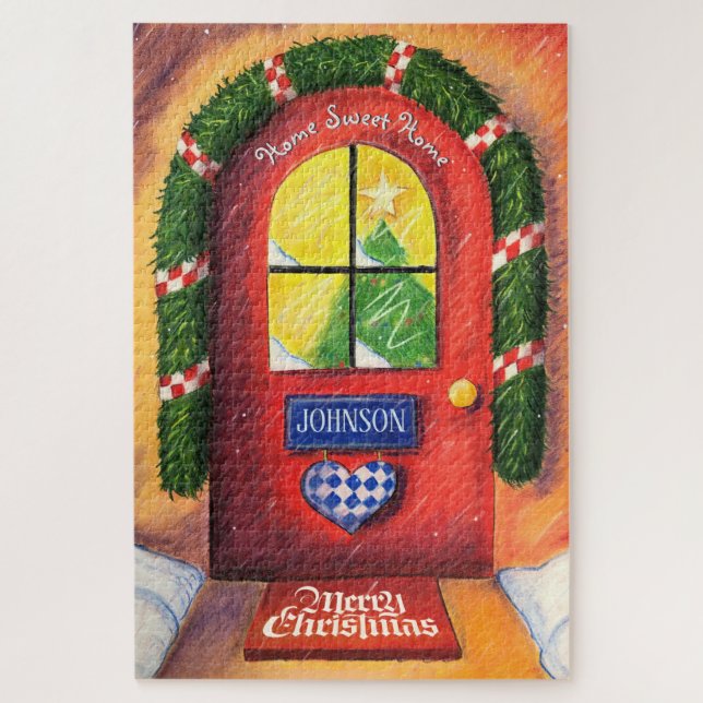 Friendly Red Merry Christmas Front Door Cozy Home Jigsaw Puzzle (Vertical)