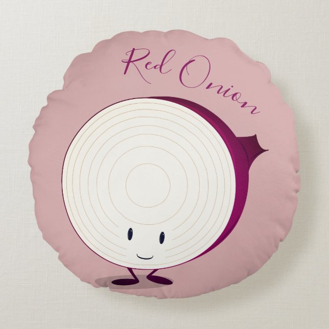 Friendly Red Onion Cartoon Character Round Cushion (Front)
