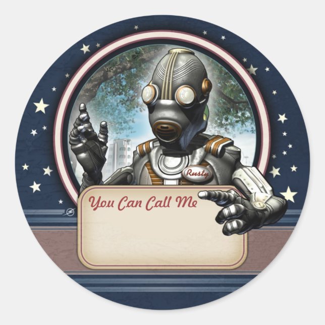 Friendly Robot Name Tag Stickers (Front)