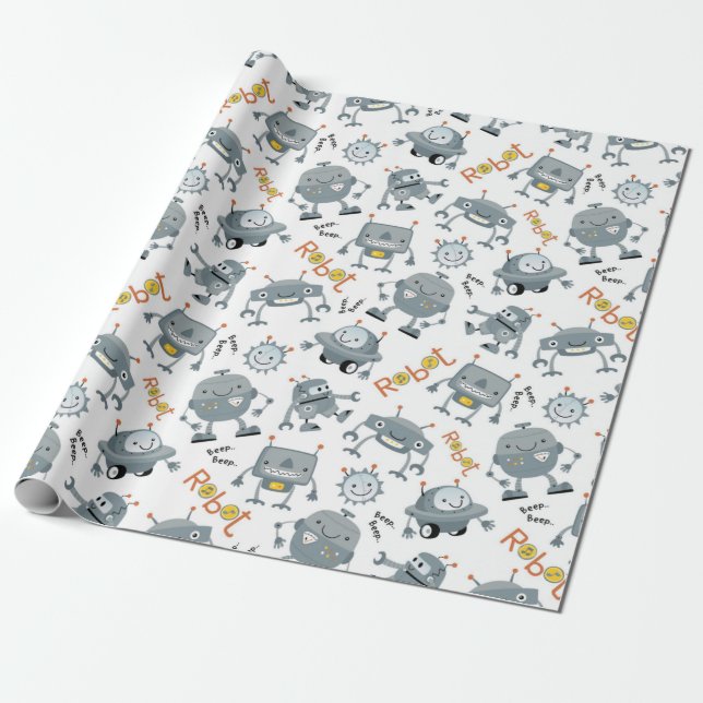 Friendly Robot Wrapping Paper (Unrolled)