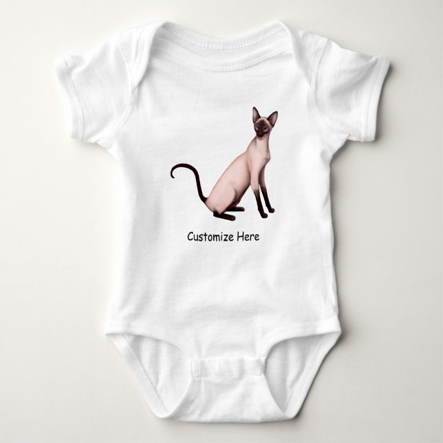Friendly Siamese Cat Customisable Baby One Pc Bodysuit (Front)