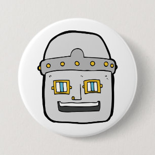Friendly Silver Robot Head 7.5 Cm Round Badge