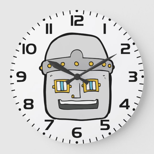 Friendly Silver Robot Head Large Clock (Front)