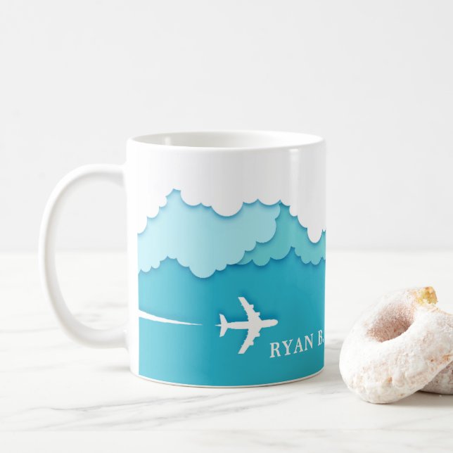 Friendly Skies | Aviation Industry Custom Name Coffee Mug (With Donut)