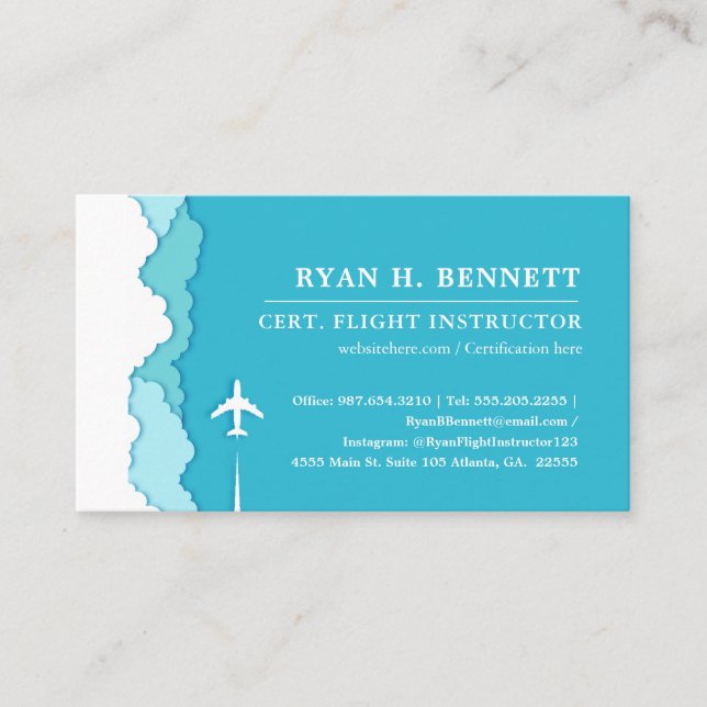 Friendly Skies | Flight Instructor Turquoise Style Business Card (Front)