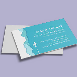 Friendly Skies Flight Instructor Turquoise Style Business Card