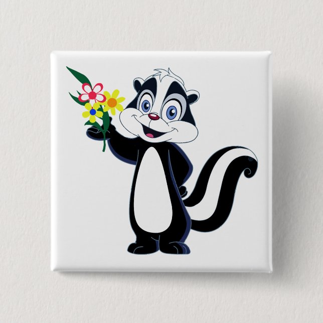 Friendly Skunk with Flowers 15 Cm Square Badge (Front)