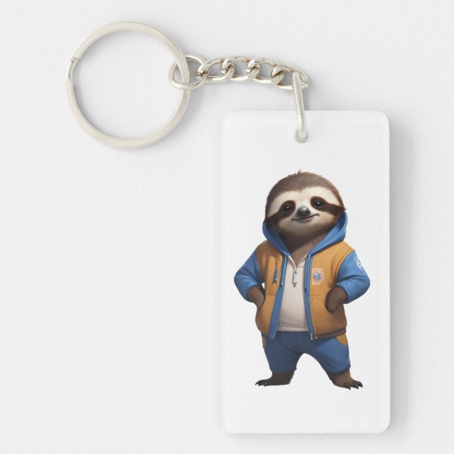 Friendly Sloth Illustration Key Ring (Front)