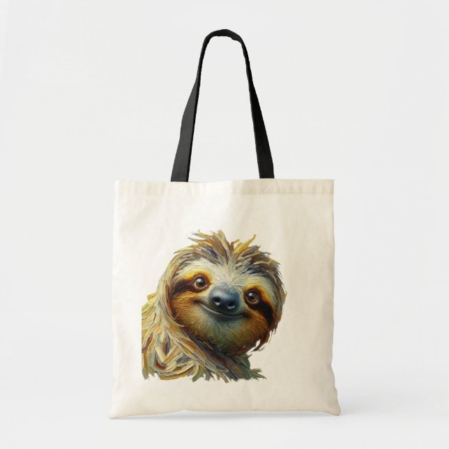 Friendly Sloth Tote Bag Oil Painting Style (Front)