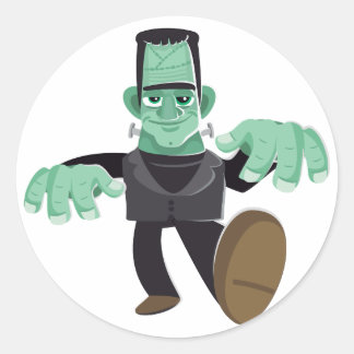 Friendly Smiling Frankenstein's Monster Walking Classic Round Sticker